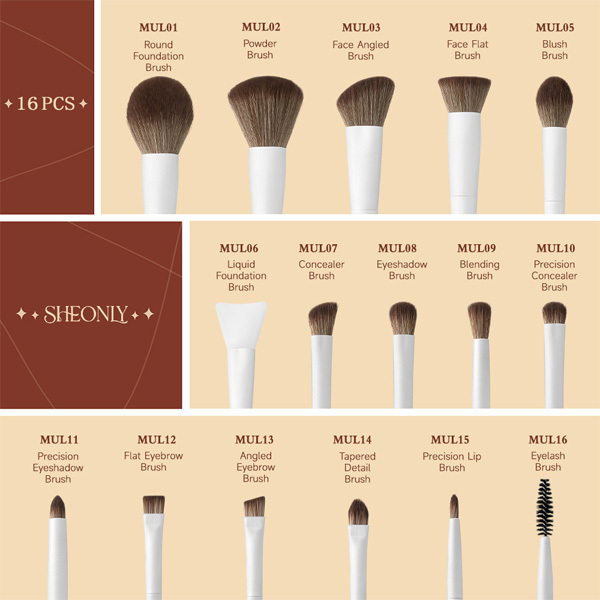 Livingandhome 16pcs Professional Makeup Brush Set- White