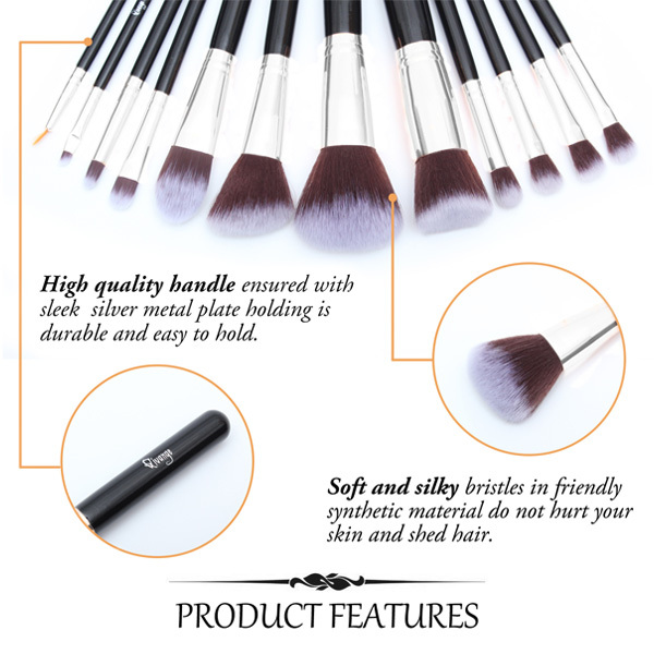 Livingandhome 12pcs Travel Makeup Brush Set- Silver Ferrule