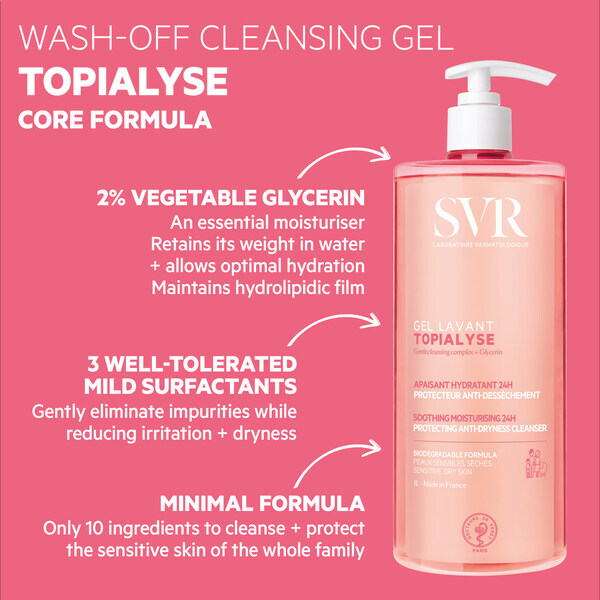 SVR TOPIALYSE 24hr Hydrating Face & Body Gel Wash, Refill 1L