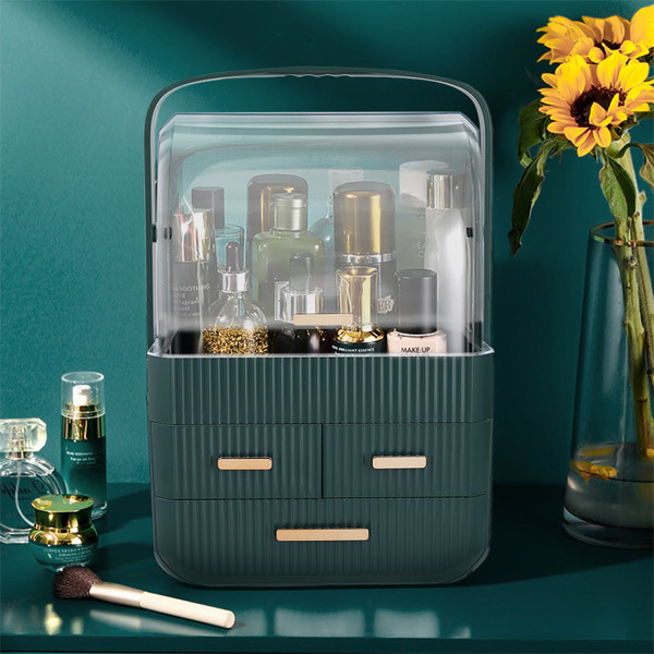 Livingandhome Desktop 3 Drawers Cosmetics Organizer Green