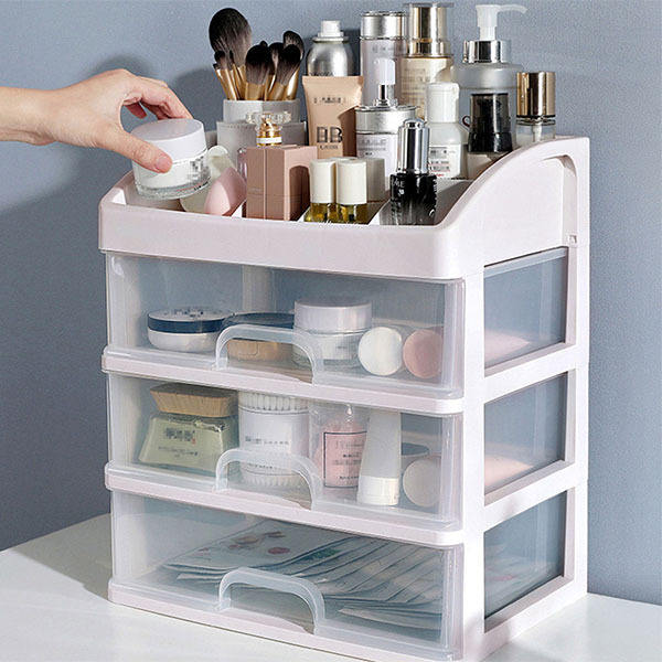 Livingandhome Plastic Makeup Organizer with 3 Drawers