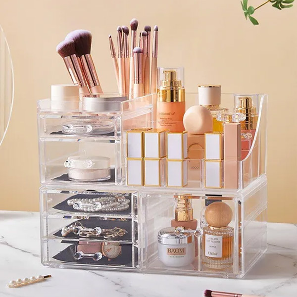 Livingandhome Transparent Makeup Organizer with Drawers