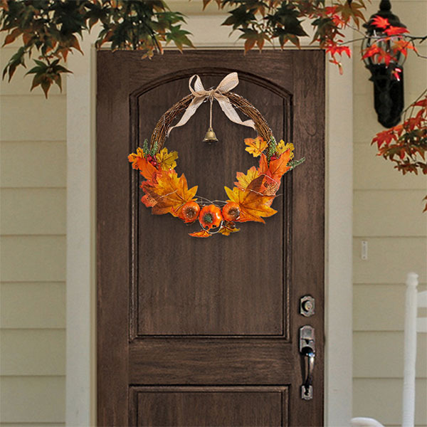 Livingandhome Artificial Pumpkin Maple Leaves Wreath