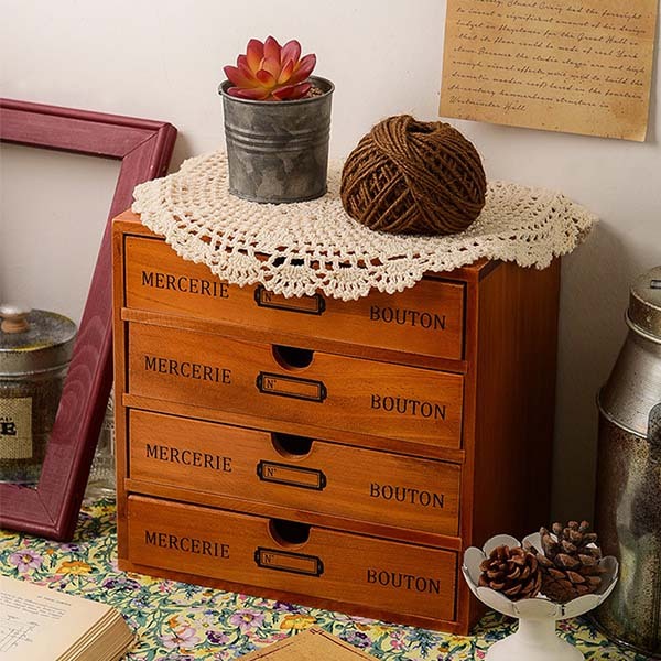 Livingandhome Rustic 4-Drawer Wooden Organizer Box