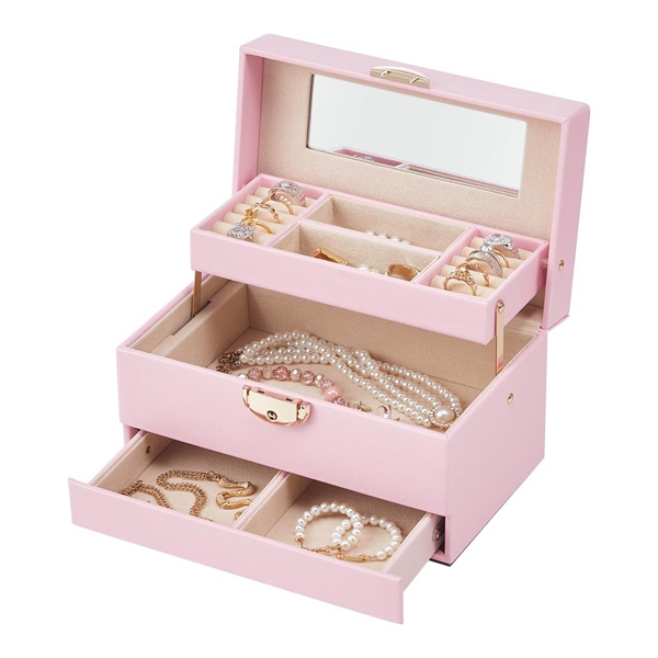 Livingandhome Lockable Jewellery Storage Box - Pink