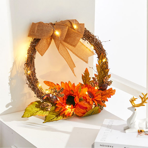 Livingandhome Artificial Sunflower Wreath with Lights