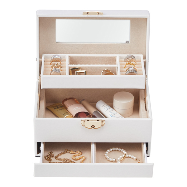 Livingandhome Lockable Jewellery Storage Box  - White