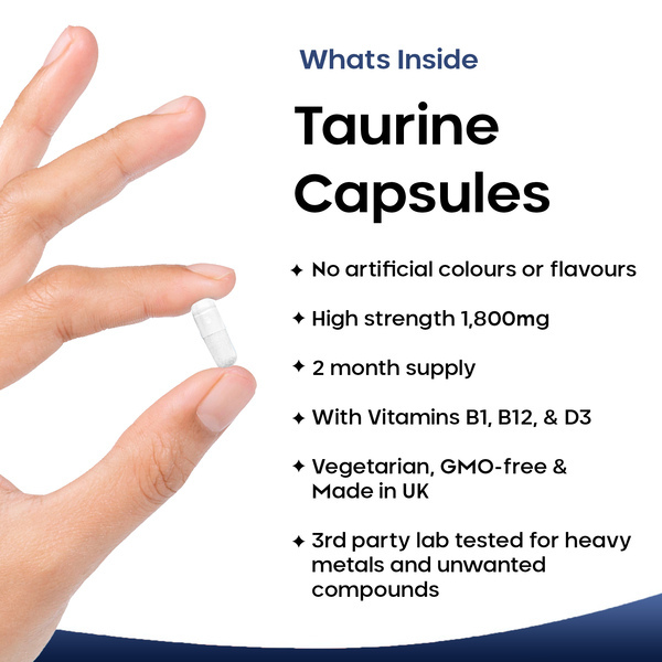 New Leaf Taurine Capsules - 1800mg Caps + Vit B1, B12 & D3