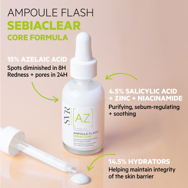 SVR SEBIACLEAR Ampoule AZ Flash 15% Azelaic Acid Serum, 30ml