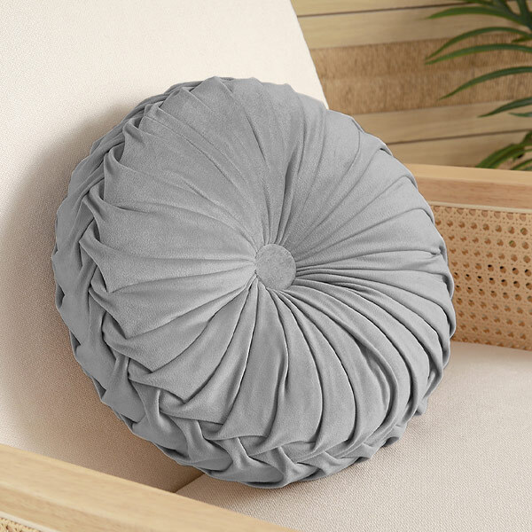 Livingandhome Round Pleated Pumpkin Velvet Cushion 35cm