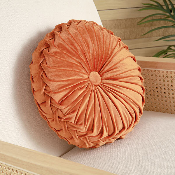 Livingandhome Round Pleated Pumpkin Velvet Cushion 35cm