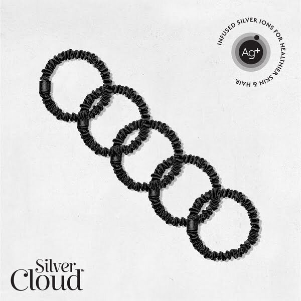 Silver Cloud 5 Black Skinny Satin Scrunchies