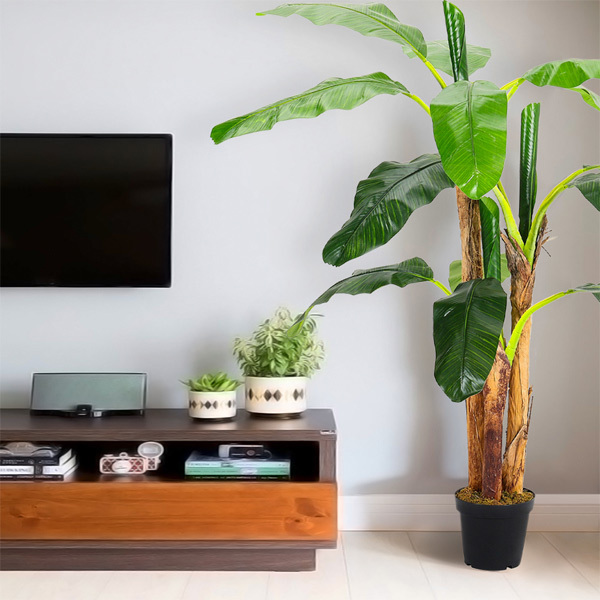 Livingandhome Banana Artificial Tree in Planter 3 Trunk