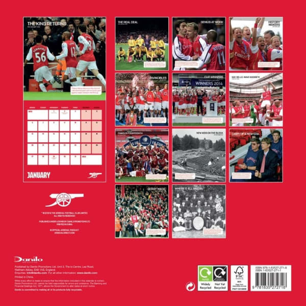 Arsenal FC Legends 2025 Square Wall Calendar (30cm x 30cm)