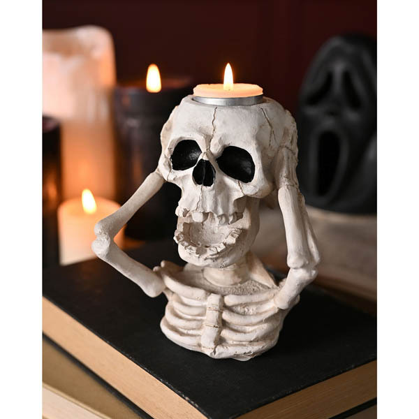 Hocus Pocus White Skeleton Tea Light Holder