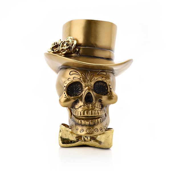 Hocus Pocus Gold Skull with Top Hat Resin Figurine