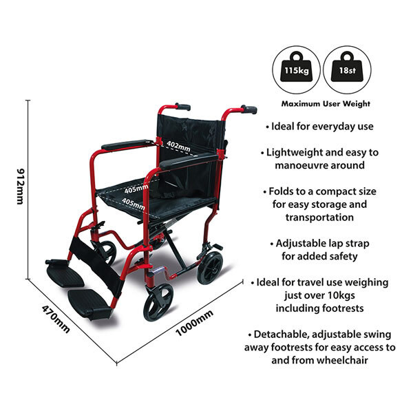 Aidapt Aluminium Transport Wheelchair Red