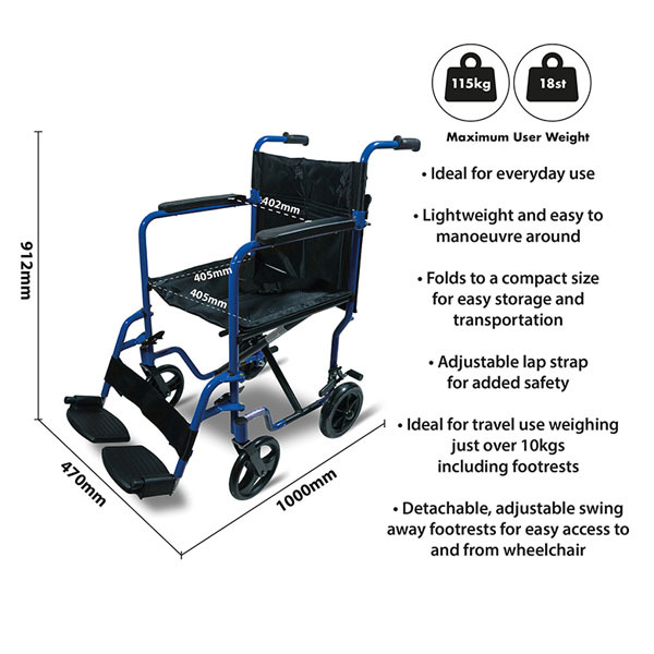 Aidapt Aluminium Transport Wheelchair Blue