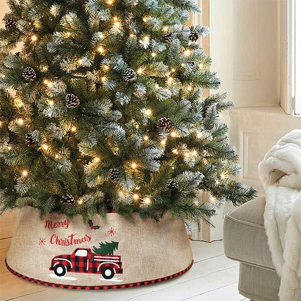 Livingandhome Burlap Merry Christmas Tree Skirt Collar