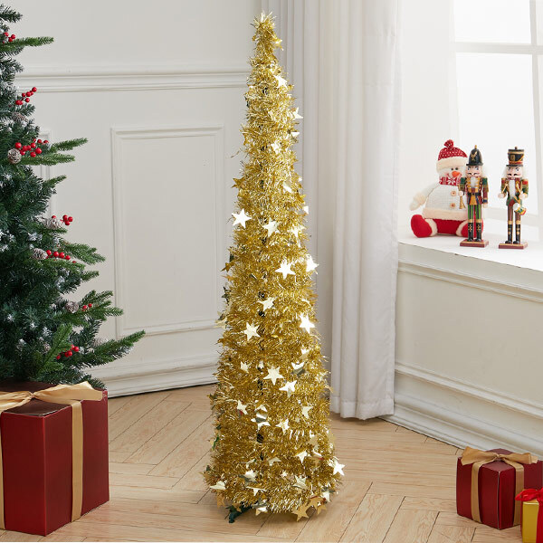 Livingandhome Collapsible Pop Up Tinsel Christmas Tree