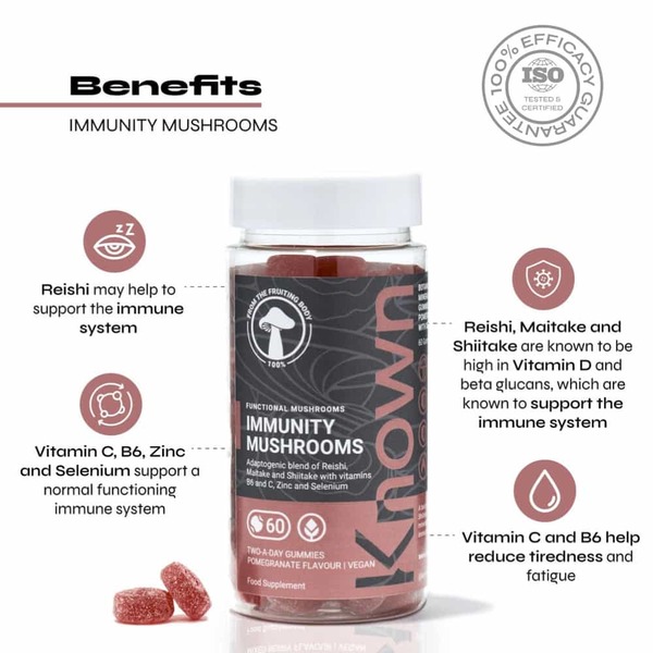 Known Nutrition Immunity Mushrooms Vegan Gummy Supplement x 60