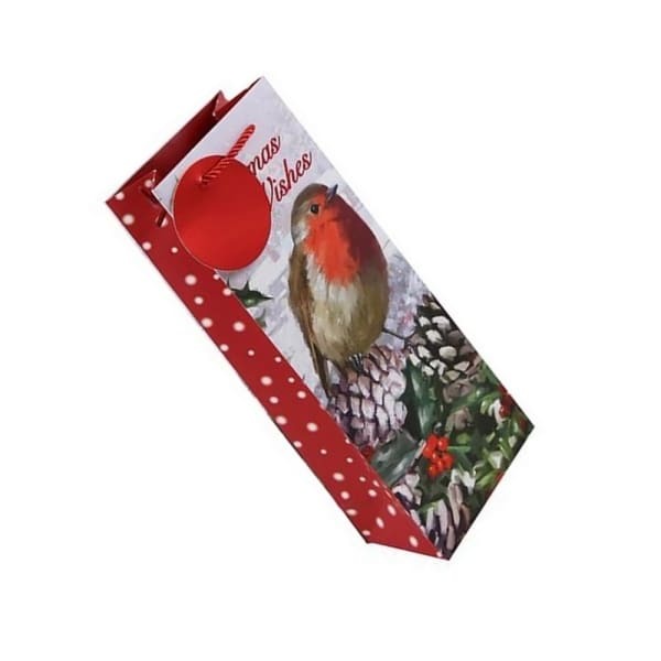 Eurowrap Robin Christmas Bottle Bag (Pack of 12)