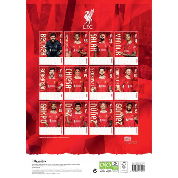 Liverpool FC 2025 A3 Wall Calendar