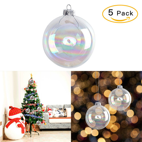 Livingandhome 5 Pcs Rainbow Glass Ornament Balls Xmas Decor