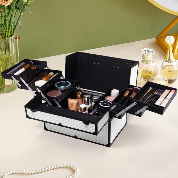 Livingandhome Professional Aluminum Makeup Box White