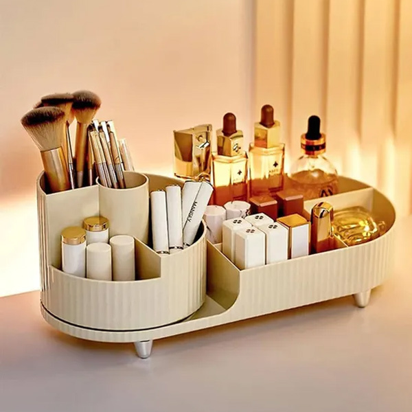 Livingandhome Makeup Organizer with Rotating Brushes Holder