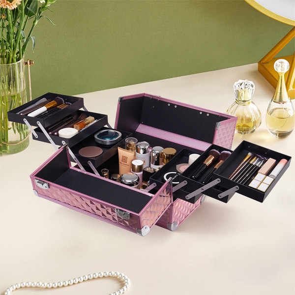 Livingandhome professional Aluminum Makeup Box with 6 Trays