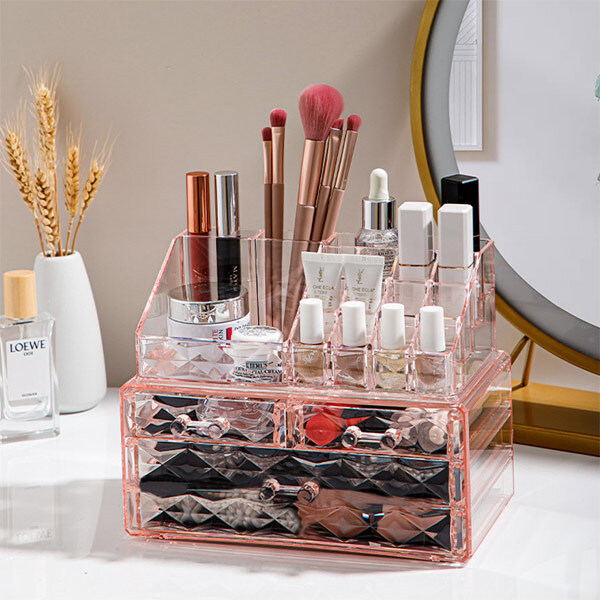 Livingandhome Plastic Tiered Makeup Organizer with Drawers