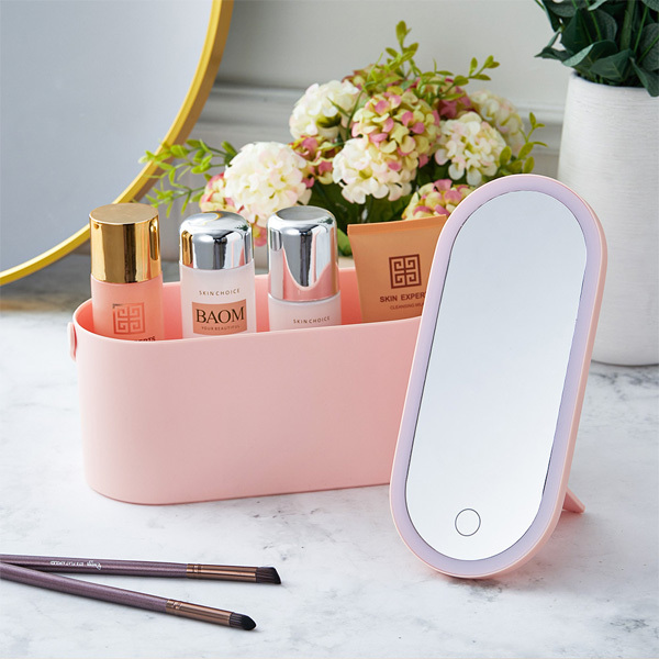 Livingandhome Portable Travel Makeup Box with LED Mirror