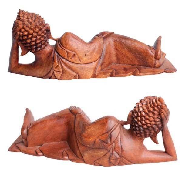 Something Different Acacia Wood Reclining Buddha Figurine