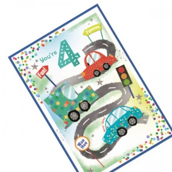 Simon Elvin You Are 4th Cars Birthday Card (Pack of 6)