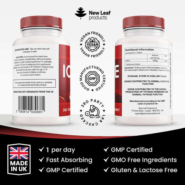 New Leaf Iodine Tablets 150mcg Vegan Thyroid Support