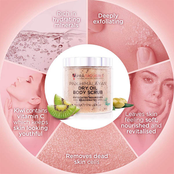 PraNaturals Pink Himalayan Dry Oil Body Scrub 500g