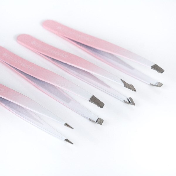 Brushworks 4 Piece Combination Tweezer Set - White & Pink