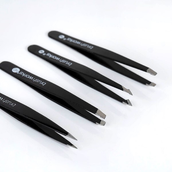 Brushworks 4 Piece Combination Tweezer Set - Black