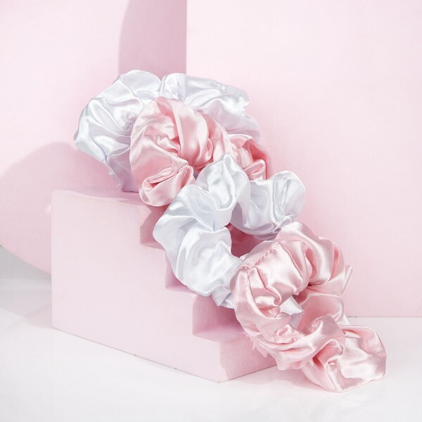 Brushworks Pink & White Satin Scrunchies (Pack of 4)