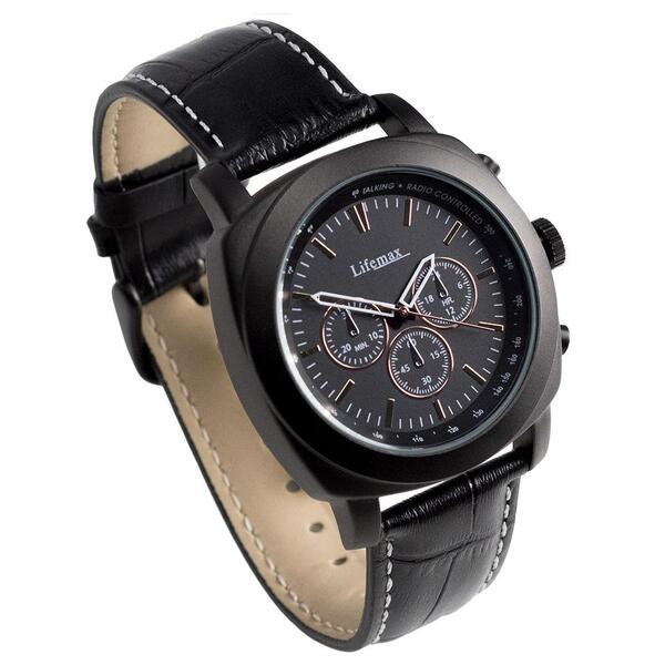 Lifemax Talking Atomic Watch, Black, Leather Strap