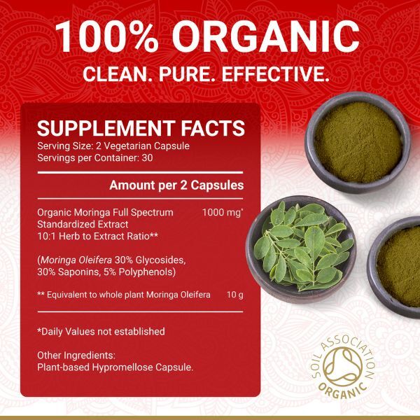 True Veda | Organic Moringa 10:1 Extract | Vegan | 60 Caps