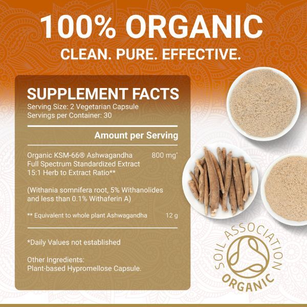 True Veda | Organic Ashwagandha | Vegan | 60 Caps