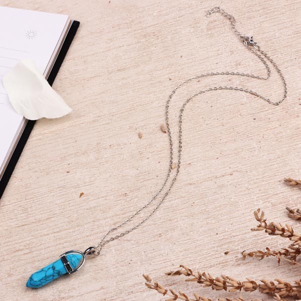 Myga Silver Plated Necklace - Turquoise Pendant