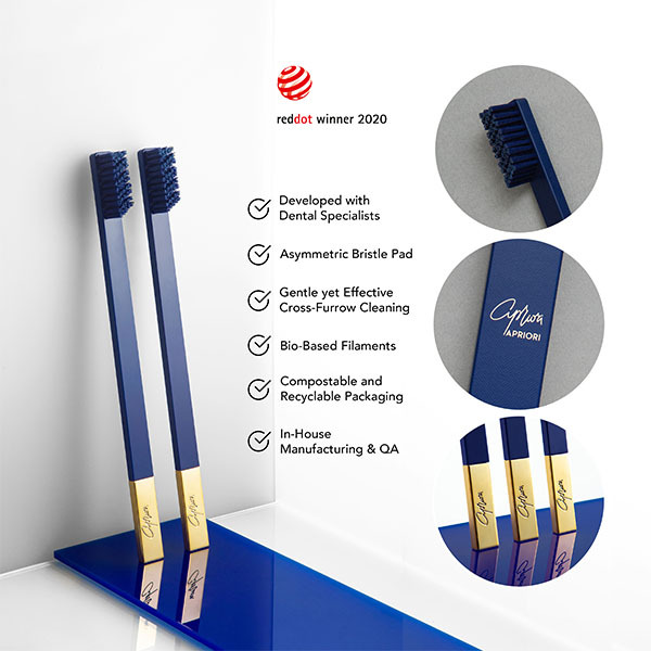 APRIORI Sapphire Blue Gold Medium Toothbrush