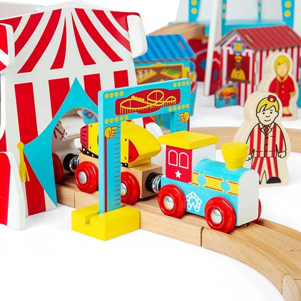 Bigjigs Rail Wooden Fun Fair Train Set, 54 Play Pieces