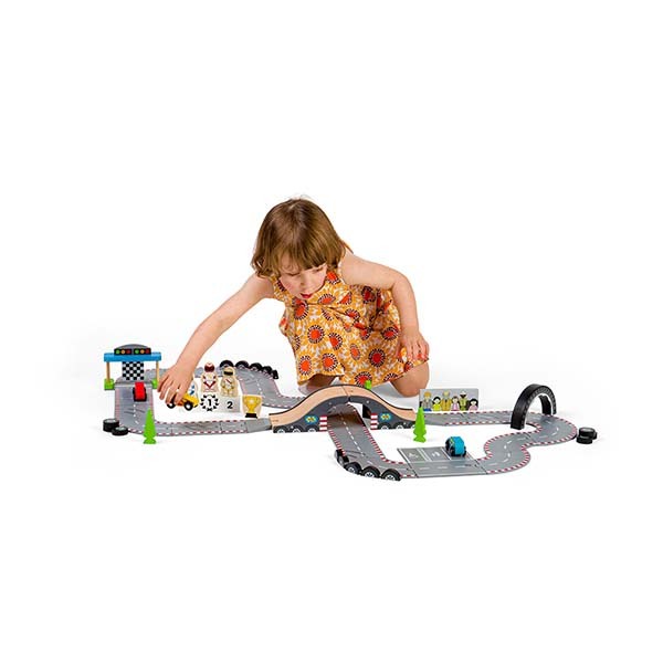 Bigjigs Rail Wooden Roadway Race Day Playset