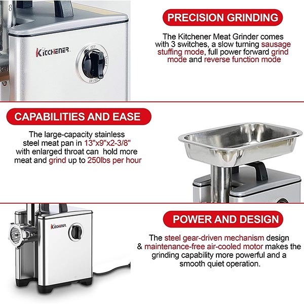 Kitchener - High HP Electric Stainless Steel Meat Grinder