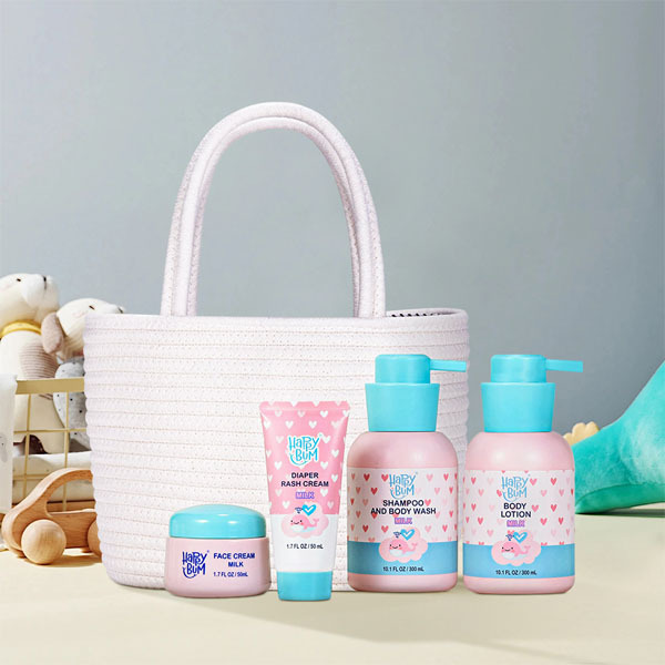 Livingandhome 4pcs Baby Bath Gift Set with Cotton Basket