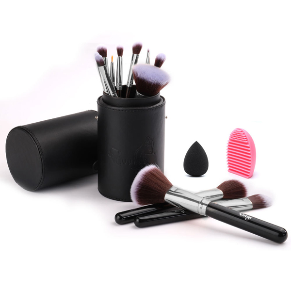 Livingandhome 12pcs Travel Makeup Brush Set- Silver Ferrule